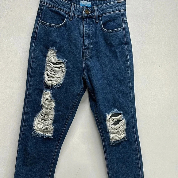 Mumu Blue Jeans Brooklyn High Waisted Denim Ripped Distressed Sapphire Size 26 - Picture 3 of 9